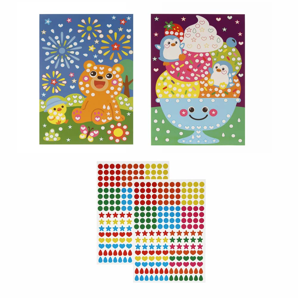 Аппликация из самоклеящихся наклеек "Кружочек", 2 картинки, наклейки, бумага, 20х30см, 6 дизайнов, арт.№ 281-049