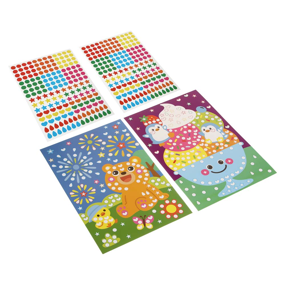 Аппликация из самоклеящихся наклеек "Кружочек", 2 картинки, наклейки, бумага, 20х30см, 6 дизайнов, арт.№ 281-049