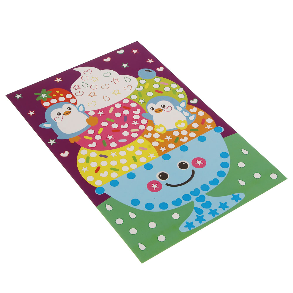 Аппликация из самоклеящихся наклеек "Кружочек", 2 картинки, наклейки, бумага, 20х30см, 6 дизайнов, арт.№ 281-049