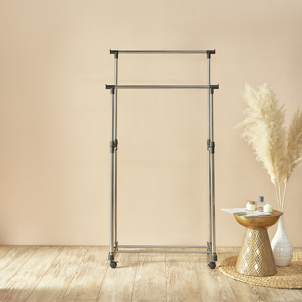 VETTA Вешалка напольная двойная, телескоп., на колесах, металл, пластик, 80x42x80(160)см, арт.№ 465-118