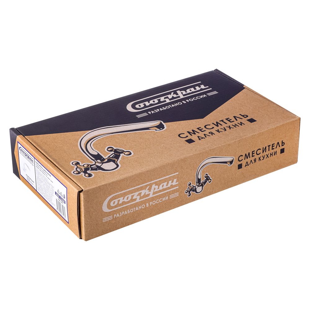 СоюзКран Смеситель для кухни, поворотный излив 25см, керам. кран-буксы 1/2, хром, цинк, SK01-G208, арт.№ 566-391