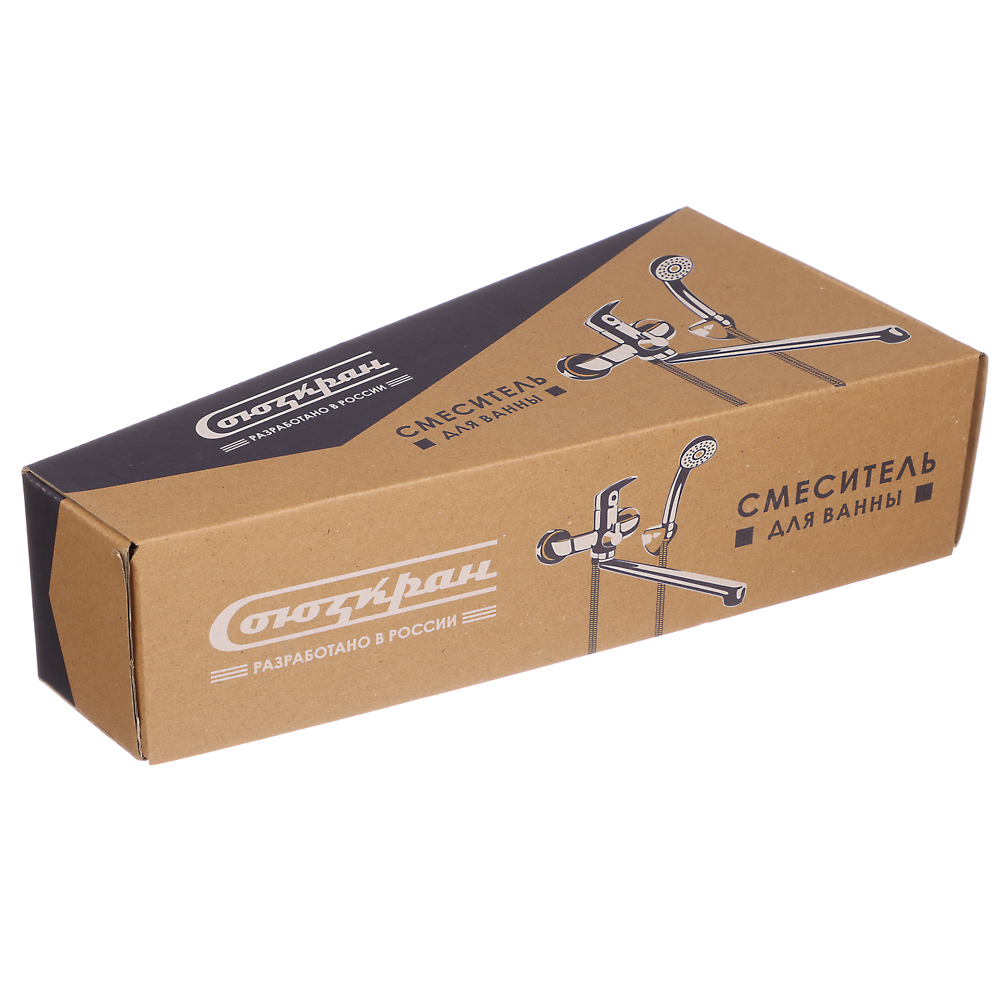 СоюзКран Смеситель для ванны с душем, плоский излив 35см, кер. картридж 40мм, хром, цинк, SK08-I106, арт.№ 566-392