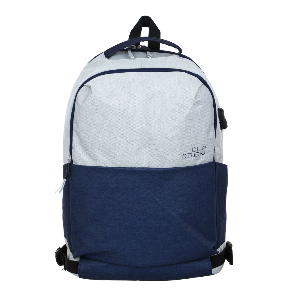 Рюкзак универсальный 39x34x15см, 2 отд., 3 карм., сетч.спинка, ручка, ПЭ под ткань, USB, белый/синий, арт.№ 254-784