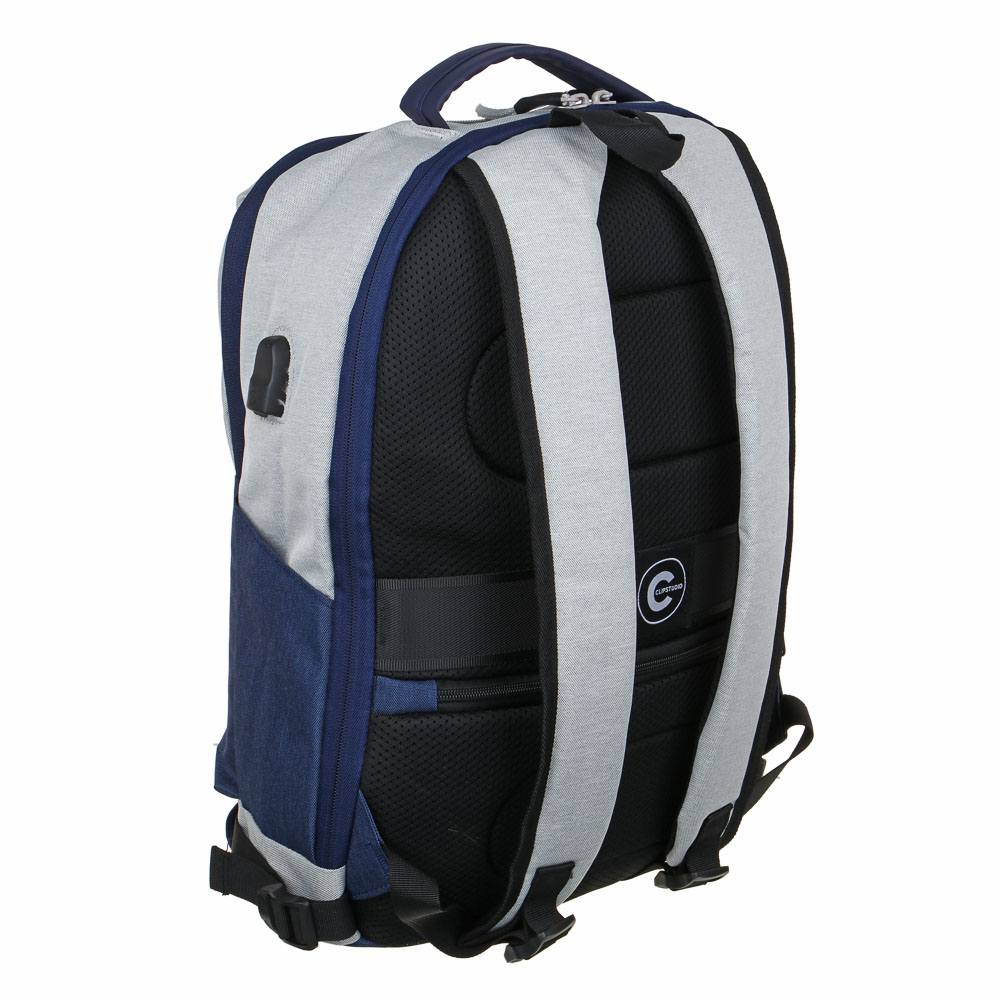 Рюкзак универсальный 39x34x15см, 2 отд., 3 карм., сетч.спинка, ручка, ПЭ под ткань, USB, белый/синий, арт.№ 254-784