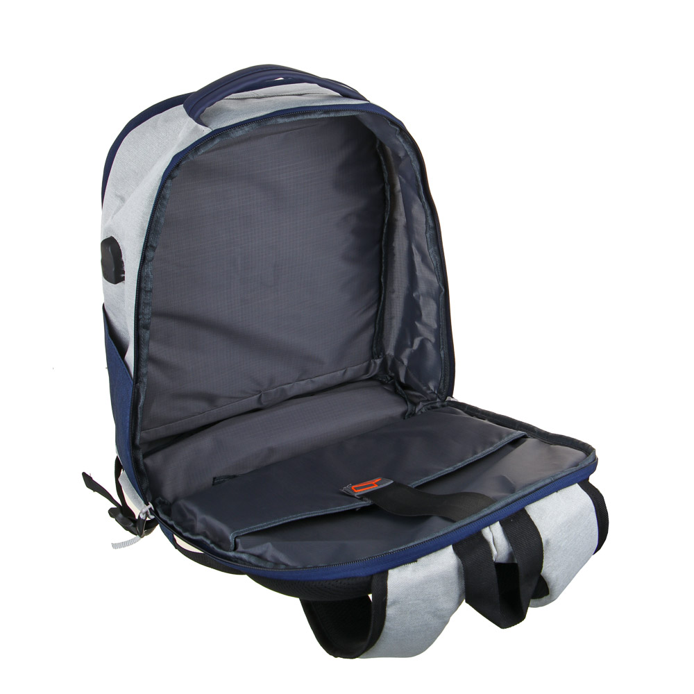 Рюкзак универсальный 39x34x15см, 2 отд., 3 карм., сетч.спинка, ручка, ПЭ под ткань, USB, белый/синий, арт.№ 254-784