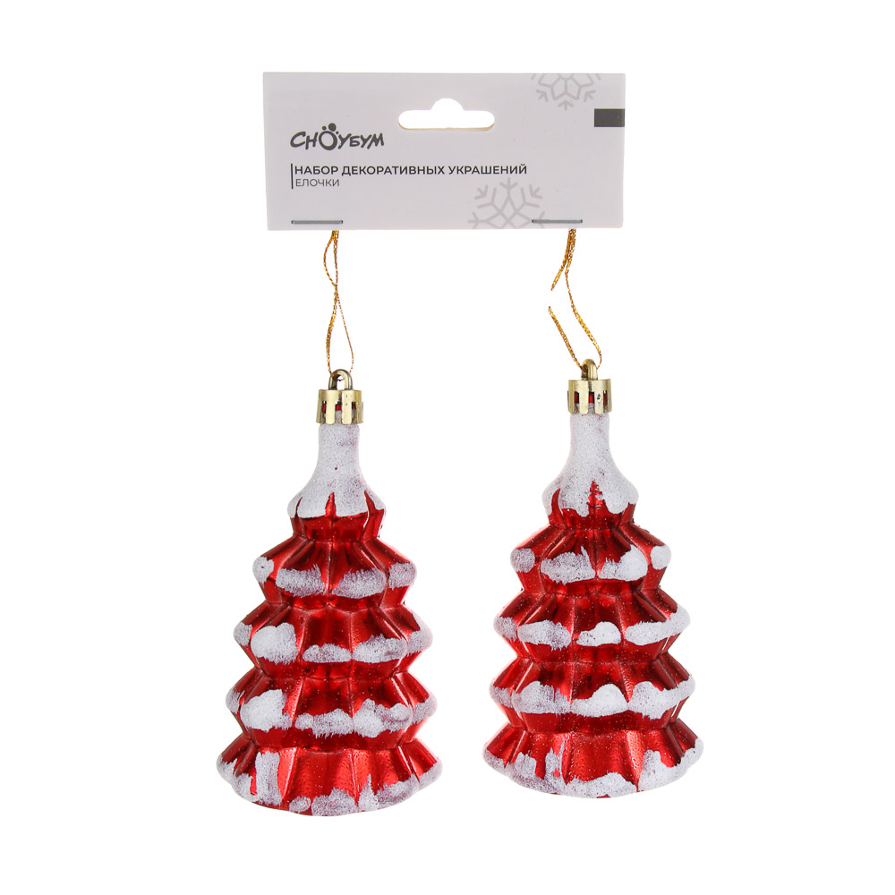 СНОУ БУМ Набор декоративных украшений "Елочки" 2шт, 6х5х11см, пластик, 2 дизайна, арт.№ 374-595