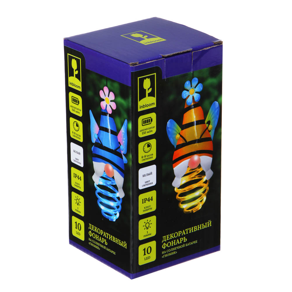 INBLOOM Фонарь на солн.батарее Гномик 52х7.5см,10LED, белый, 1.2V 2/3AAA 150mAh Ni-Cd, металл, арт.№ 475-330