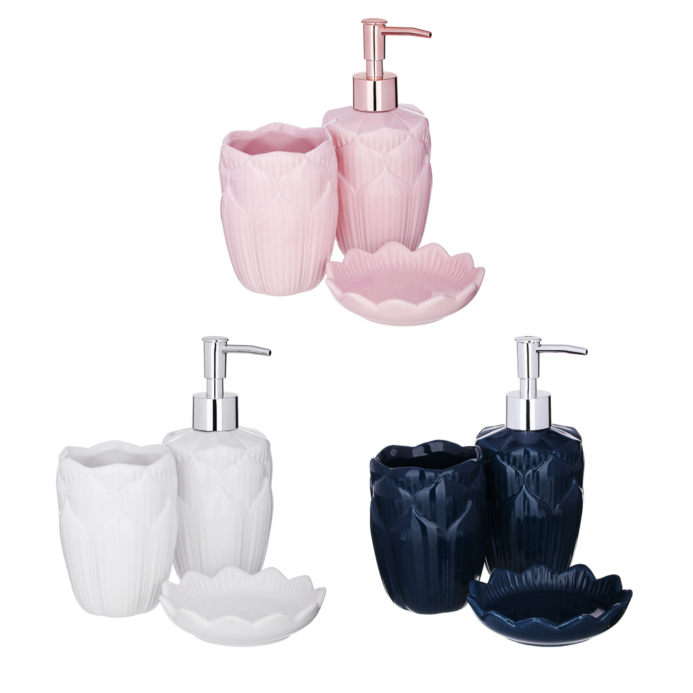 VETTA Набор для ванной 3 предмета, керамика, "Тюльпан", 3 цвета, арт.№ 463-941