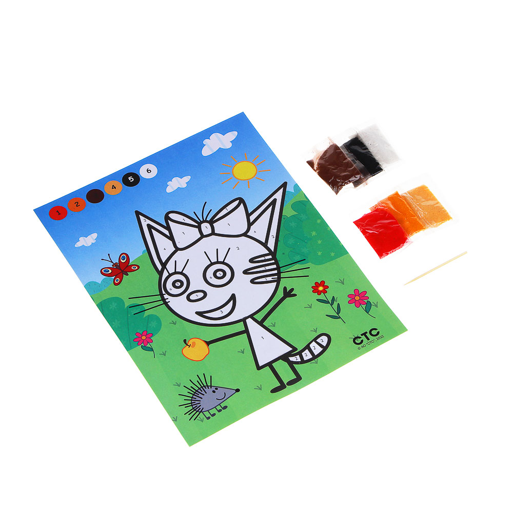 ХОББИХИТ Фреска из песка с цветным фоном "Три кота", бумага, песок 5-8цв., 21х27см, 8 дизайнов, арт.№ 287-386