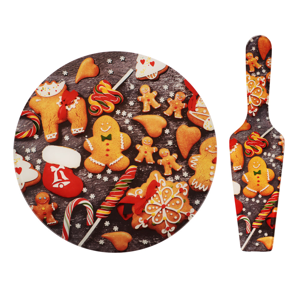 Имбирный пряник Набор для торта 2 предмета, блюдо 30см, лопатка 26х7см, стекло, арт.№ 820-802