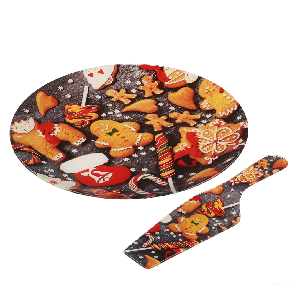 Имбирный пряник Набор для торта 2 предмета, блюдо 30см, лопатка 26х7см, стекло, арт.№ 820-802