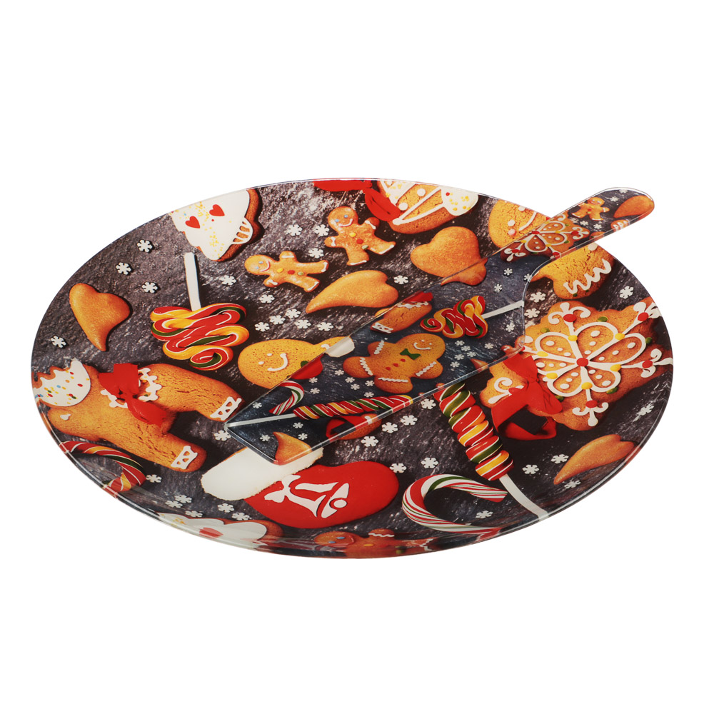 Имбирный пряник Набор для торта 2 предмета, блюдо 30см, лопатка 26х7см, стекло, арт.№ 820-802