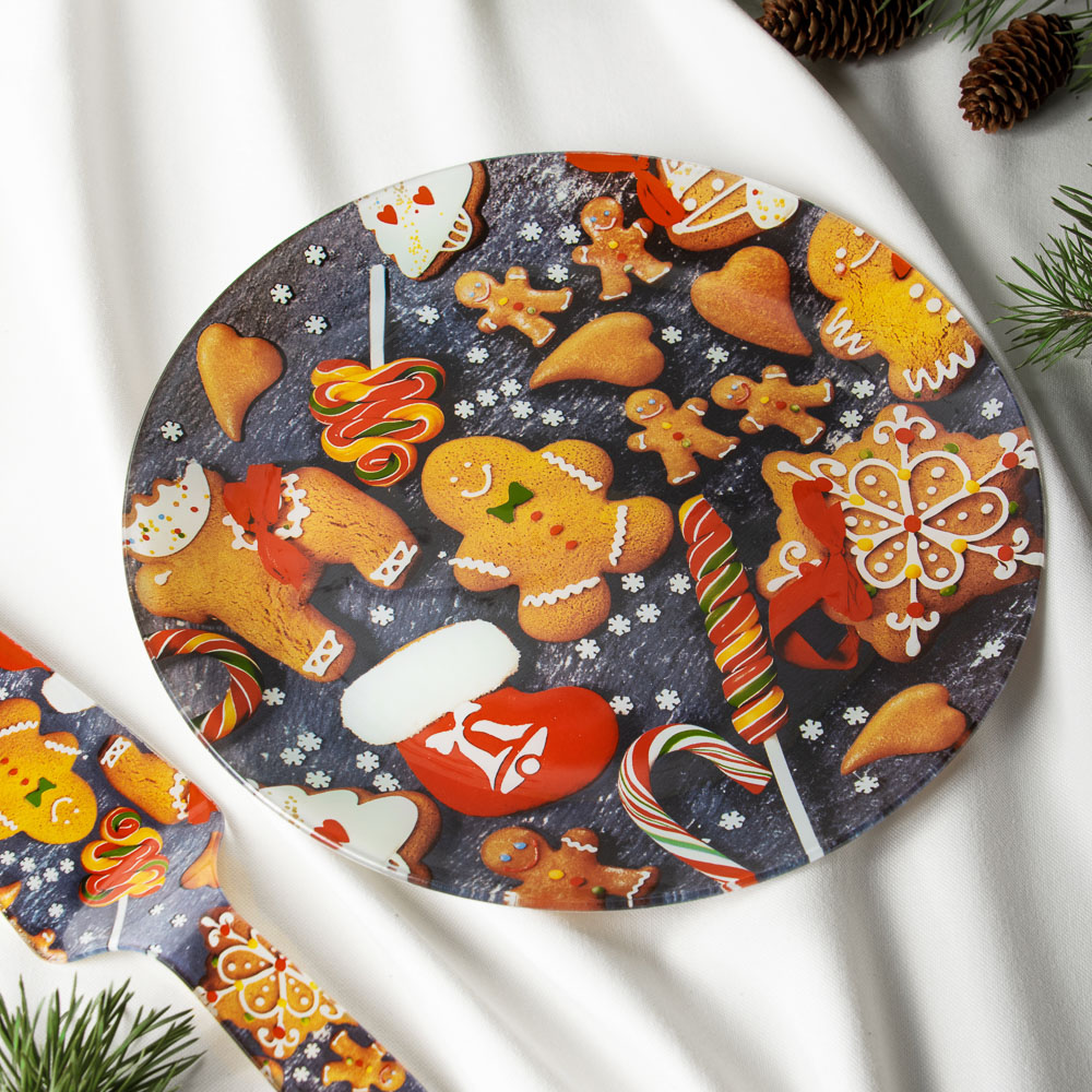 Имбирный пряник Набор для торта 2 предмета, блюдо 30см, лопатка 26х7см, стекло, арт.№ 820-802