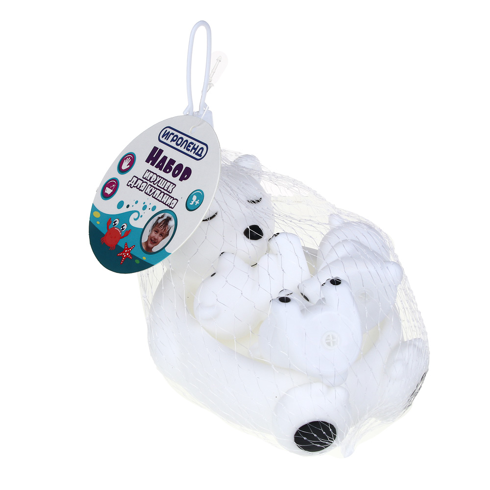 ИГРОЛЕНД Набор игрушек для купания, ПВХ, 4 предмета, 9x12x10см, 3 дизайна, арт.№ 274-194