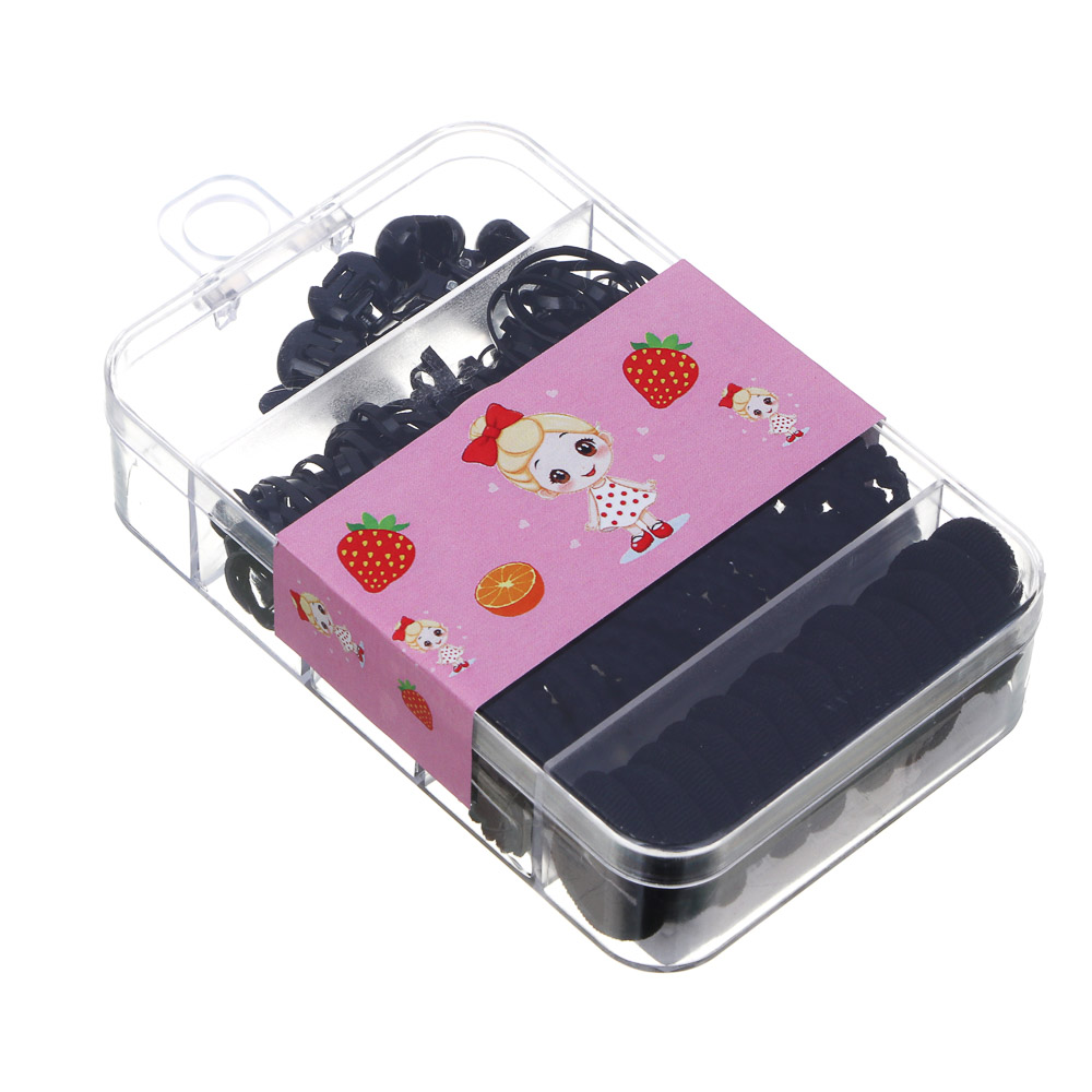 ЮНИLOOK Набор детских аксессуаров для волос: резинки и крабики, полиэстер, пластик, ТПР, черные, арт.№ 322-294