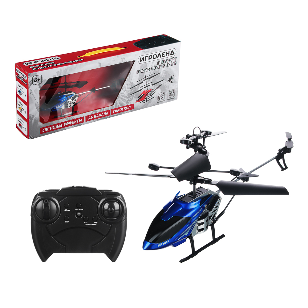 ИГРОЛЕНД Вертолет РУ, 3,5 канала, гироскоп, АКБ, ЗУ, ABS ,металл., 40,5х16х6,5см, 3 цвета, арт.№ 293-043