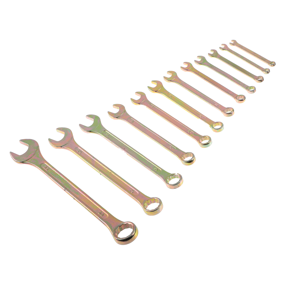 ЕРМАК Набор ключей рожково-накидных, 12 предм., 6-22мм, желтый цинк,, арт.№ 736-080