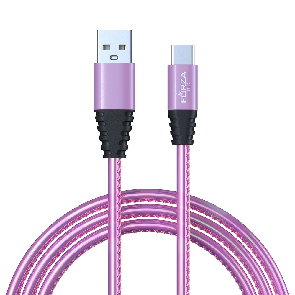 Кабель для зарядки USB(A)-Type C FORZA Перламутр, 1м, 2А, кожаная оплётка, 3 цвета, пакет, арт.№ 916-223