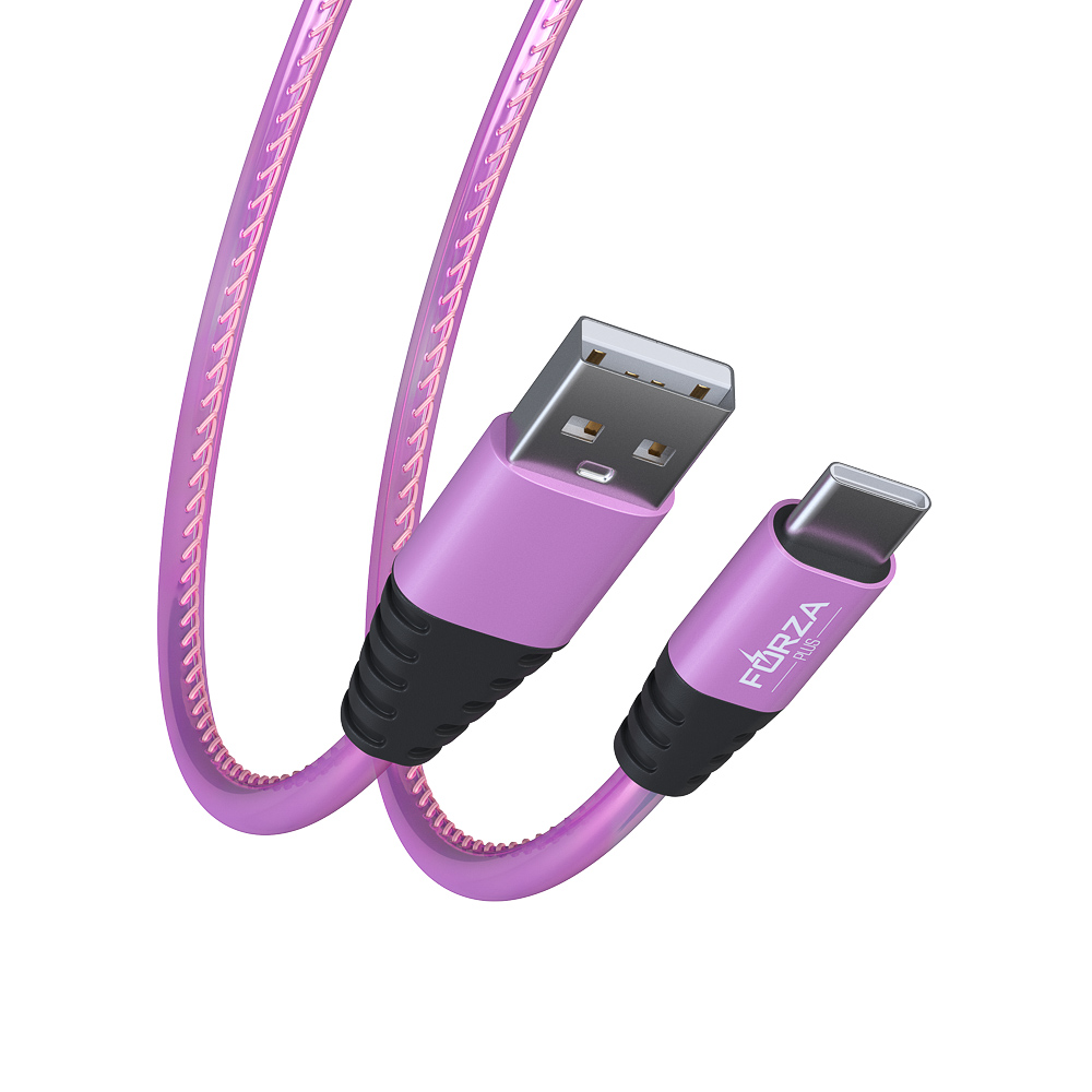Кабель для зарядки USB(A)-Type C FORZA Перламутр, 1м, 2А, кожаная оплётка, 3 цвета, пакет, арт.№ 916-223