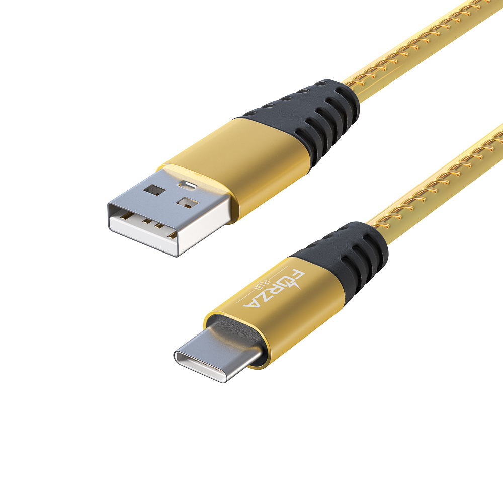 Кабель для зарядки USB(A)-Type C FORZA Перламутр, 1м, 2А, кожаная оплётка, 3 цвета, пакет, арт.№ 916-223
