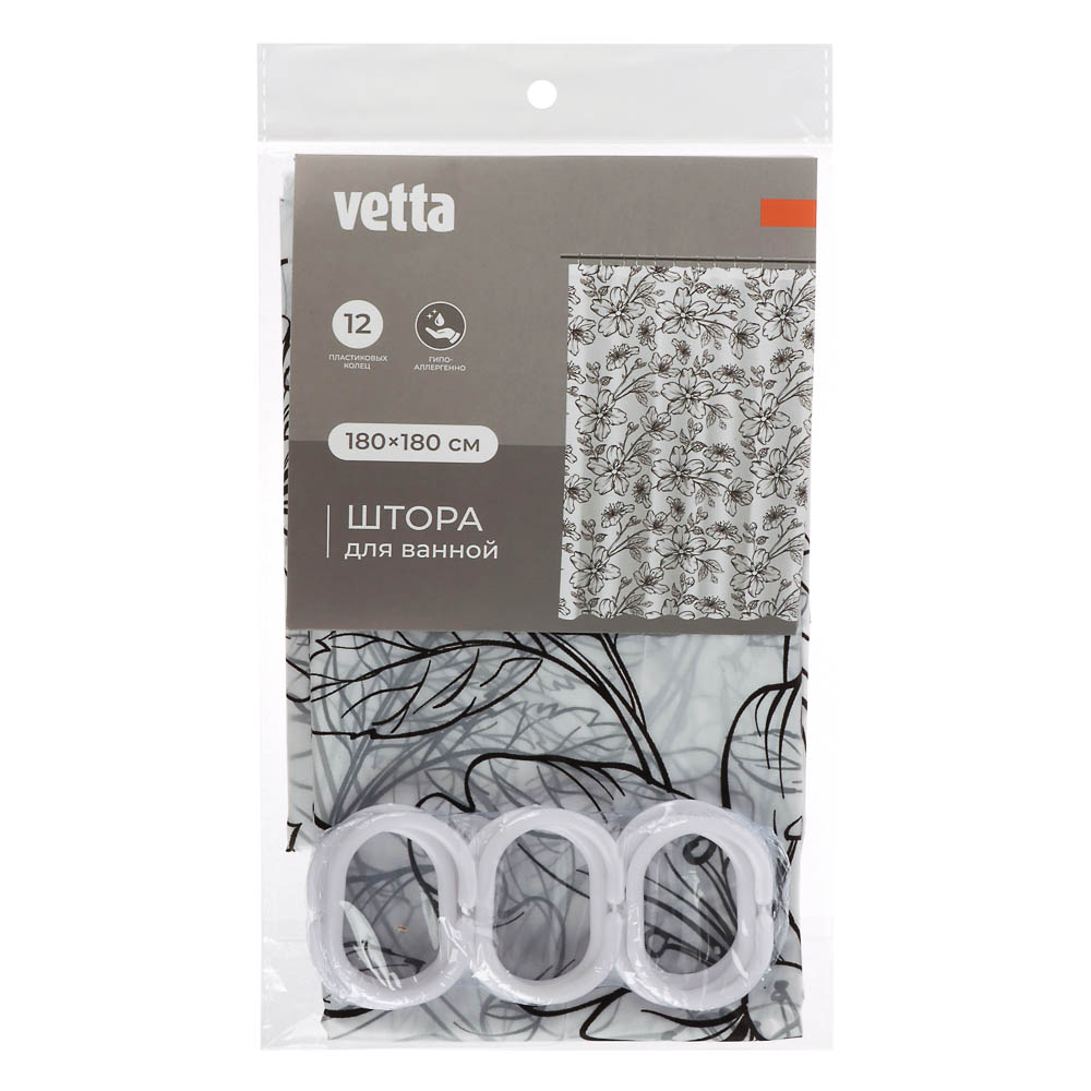 Шторка для ванной тм VETTA Цветы, ПЕВА 12 г/м2, 180x180 см, 1 дизайн, арт.№ 461-476