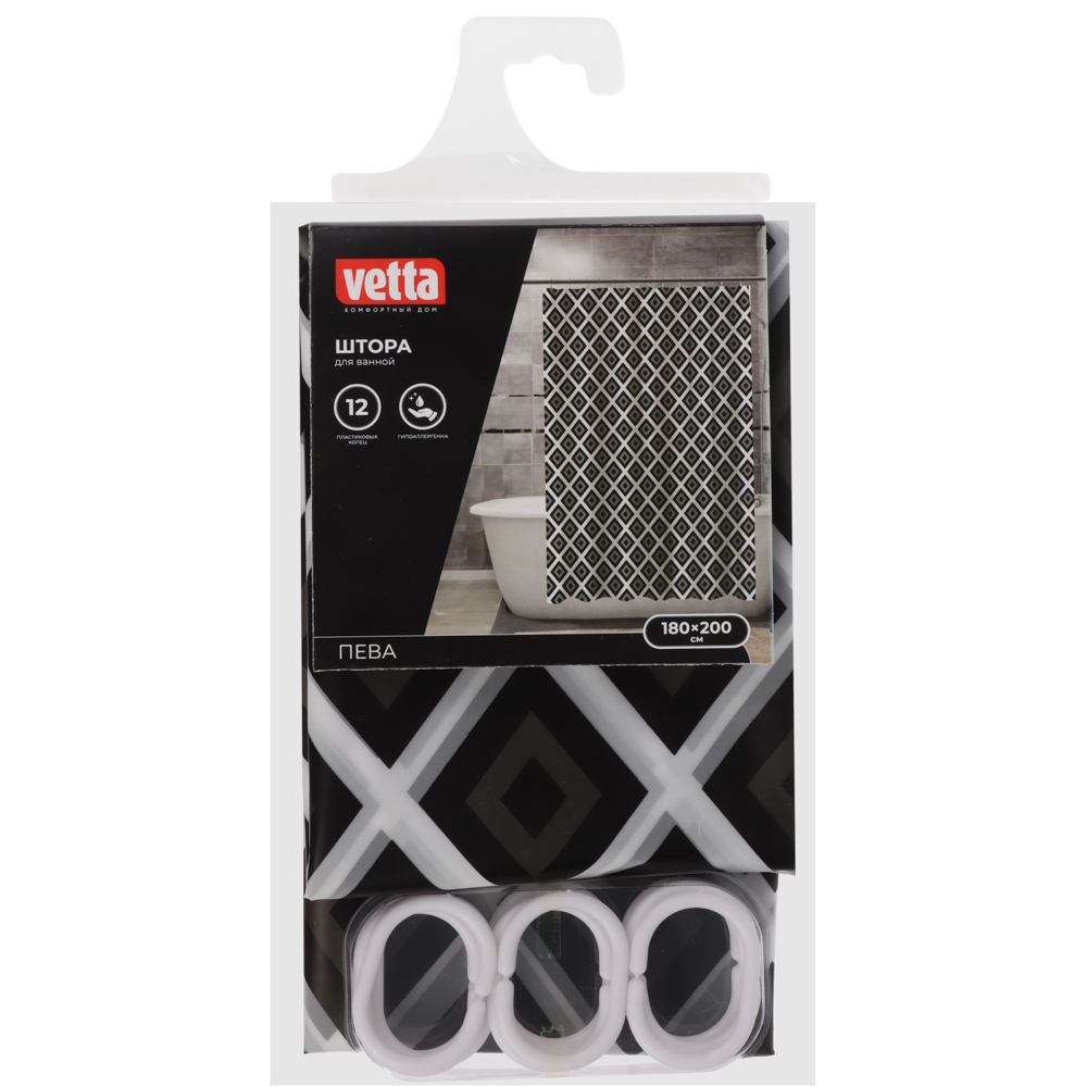 VETTA Шторка для ванной, ПЕВА, 75 г/м2, 180x200см, "Маренго", 2 диз., арт.№ 461-327