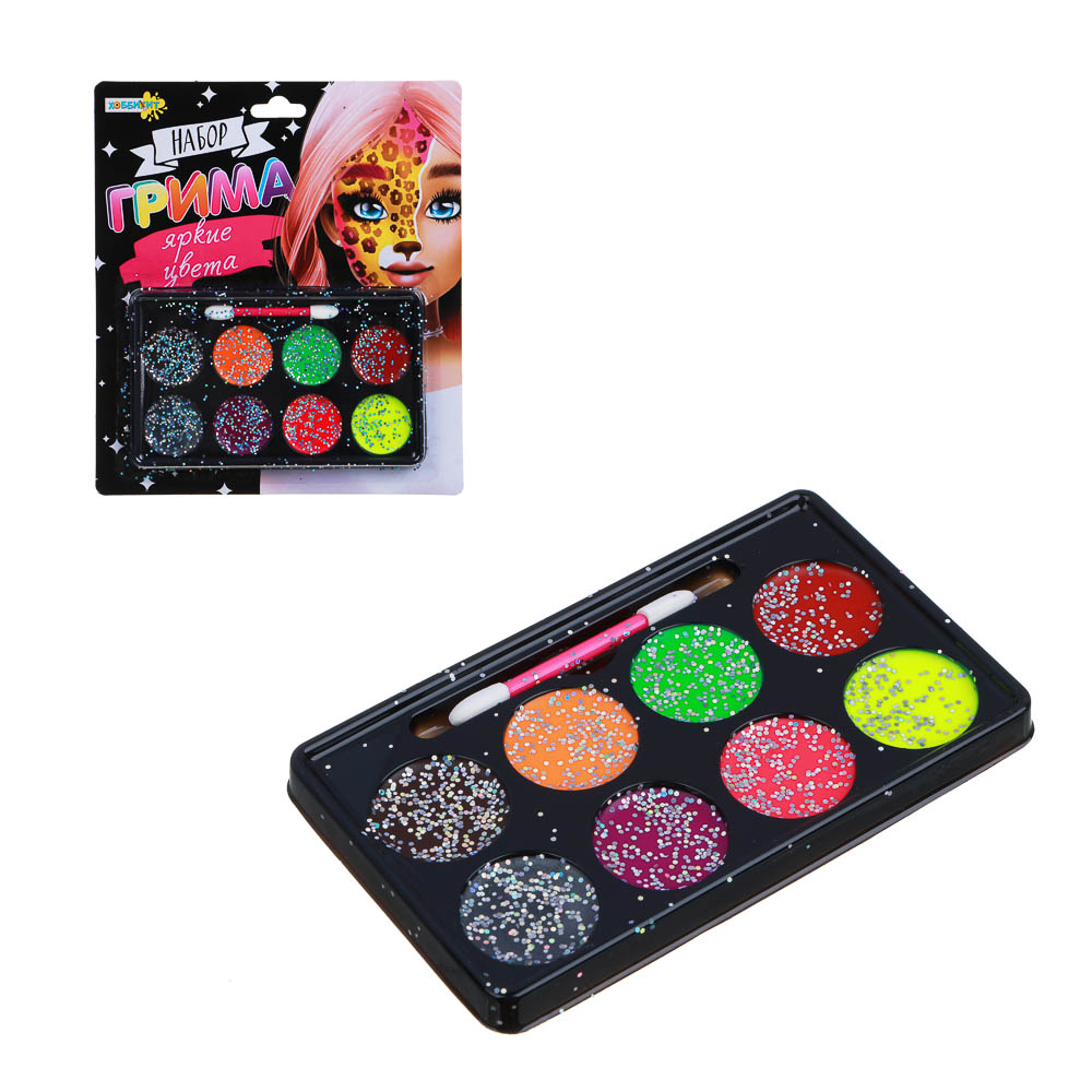 ХОББИХИТ Набор грима, люминесцентный, 8цв., аппликатор, 19,5х17,5см, масляный грим, пластик, арт.№ 284-186