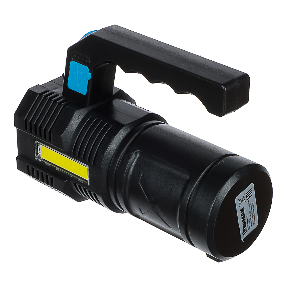 Фонарь прожектор тм ЕРМАК, 4 LED + COB, 4 режима, 2000мАч, USB кабель, пластик, 147х103х60 мм, арт.№ 223-074