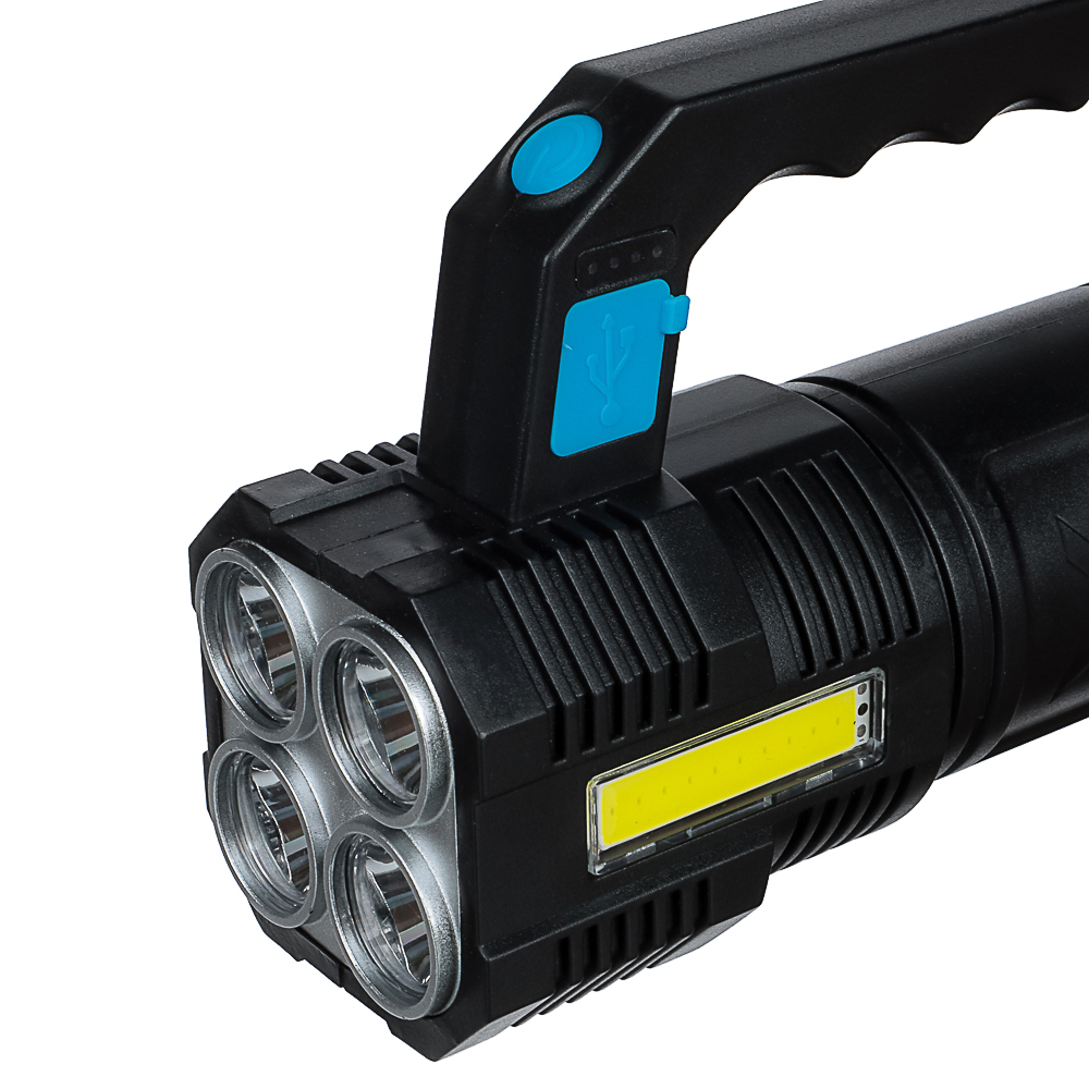Фонарь прожектор тм ЕРМАК, 4 LED + COB, 4 режима, 2000мАч, USB кабель, пластик, 147х103х60 мм, арт.№ 223-074