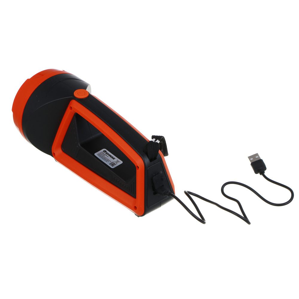 Фонарь прожектор тм ЕРМАК, LED + COB, 6 режимов, 2400мАч, USB кабель, 9х9х20см, пластик, арт.№ 223-073