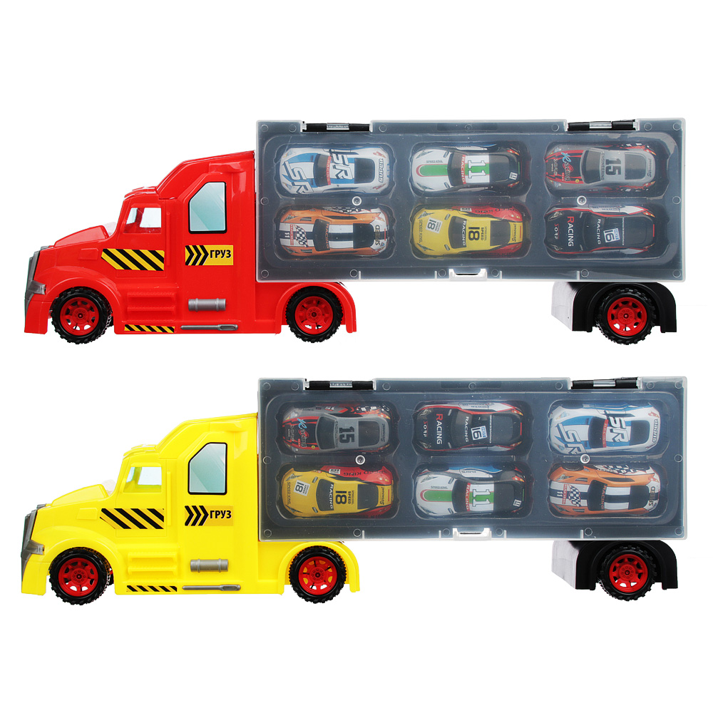 ИГРОЛЕНД Фура с машинками и стартовой платформой ,PP, металл, 39,3х13,5х8,5см, 2 дизайна, арт.№ 292-155