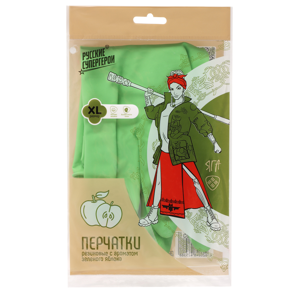 BY Русские супергерои Перчатки резиновые с ароматом зеленого яблока, XL, арт.№ 447-066