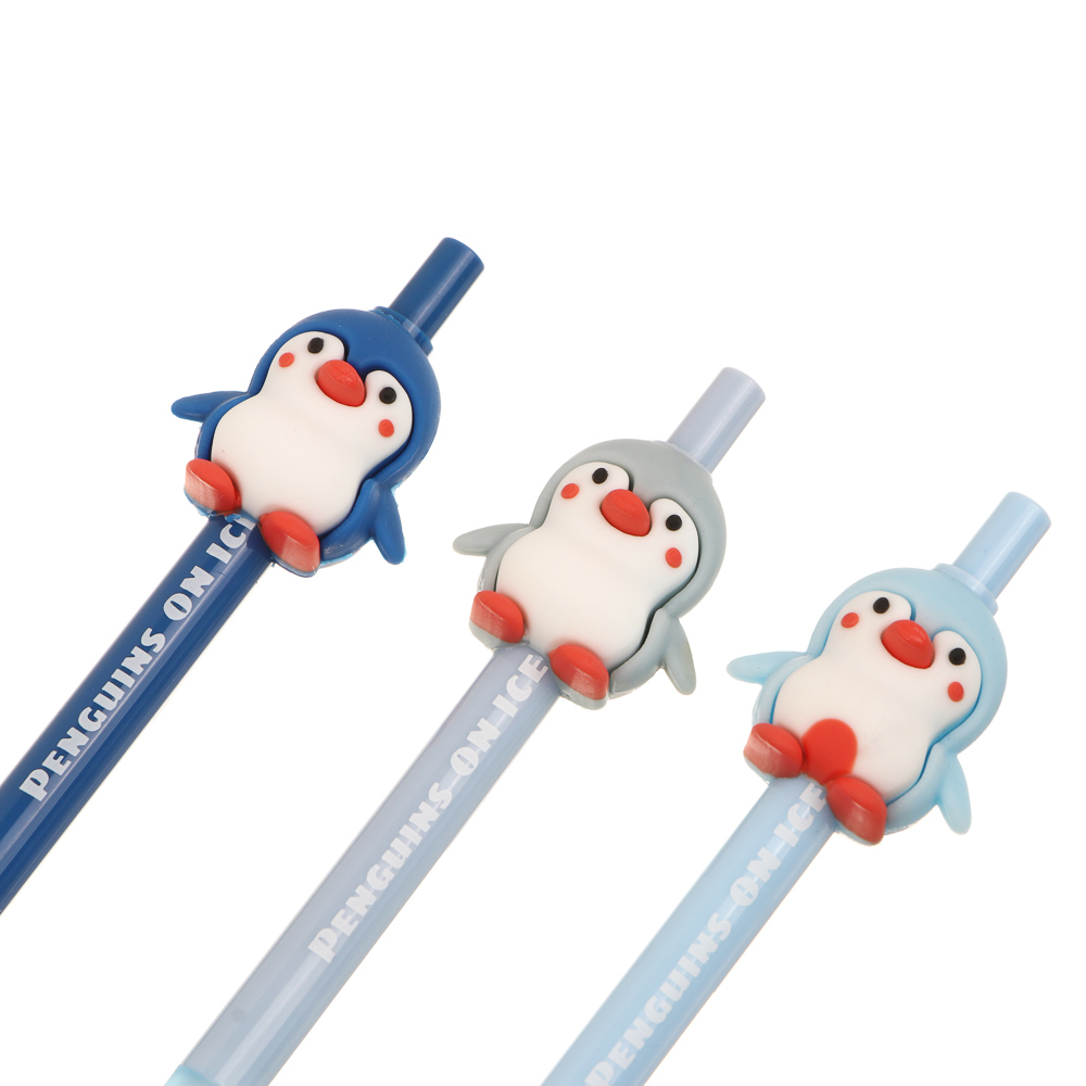 Ручка автоматическая гелевая синяя 0,5мм, "Пингвин", 3 вида, шоу-бокс, арт.№ 591-312