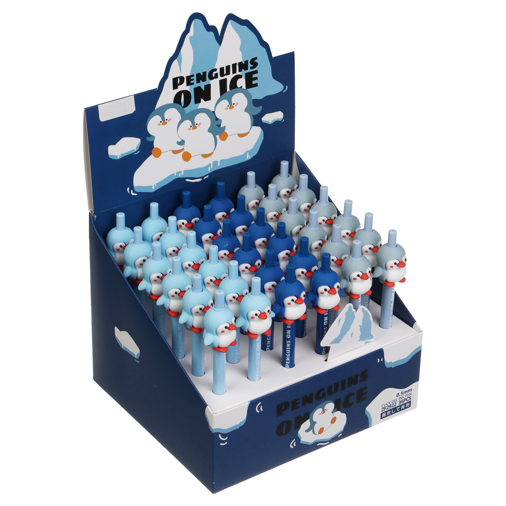 Ручка автоматическая гелевая синяя 0,5мм, "Пингвин", 3 вида, шоу-бокс, арт.№ 591-312