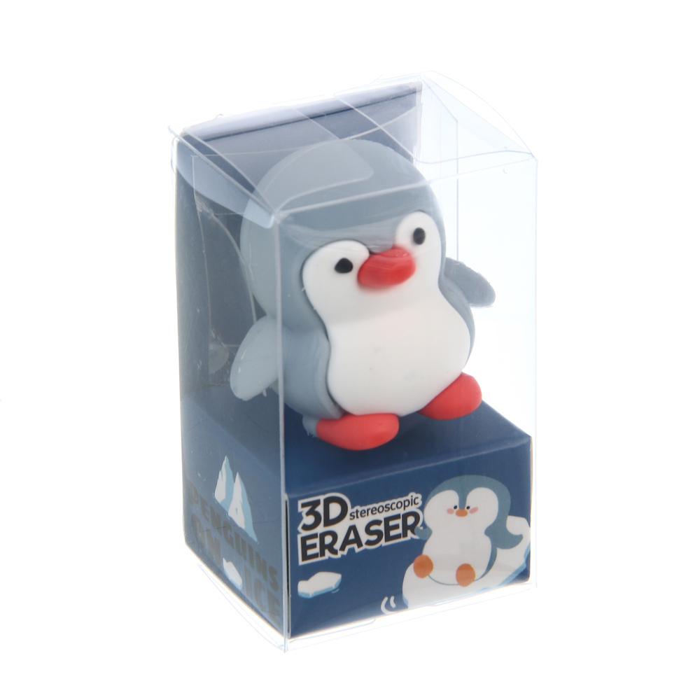 Ластик "Пингвин" в пластиковом боксе, 4х3х3,7см, ТПР, 3 вида, шоу-бокс, арт.№ 607-083
