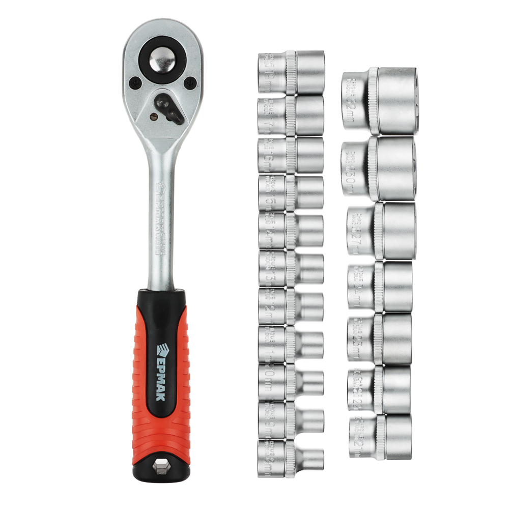 ЕРМАК Набор профессионального инструмента, 19 предм., 1/2" (головки и трещотка), арт.№ 736-162