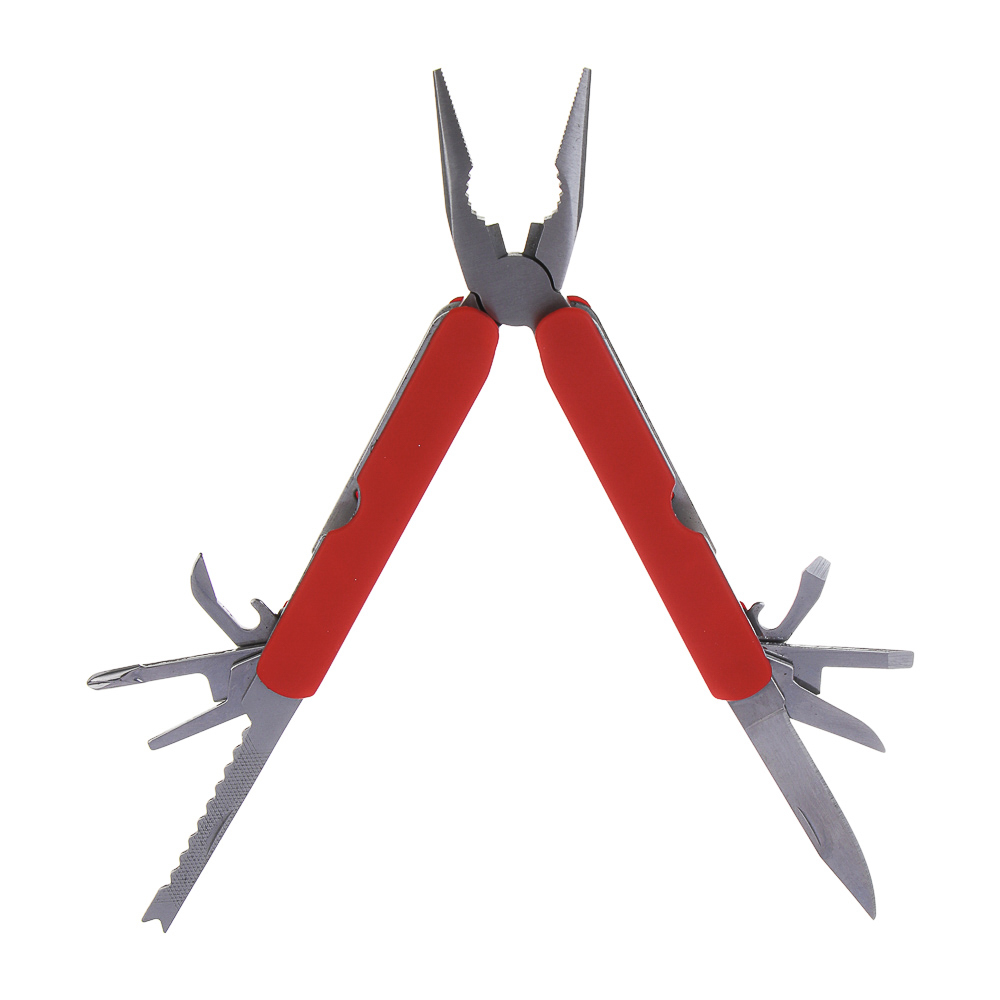 Мультитул многофункциональный тм ЕРМАК, 11 функций, нержавеющая сталь, 10 см, красн., арт.№ 070-048