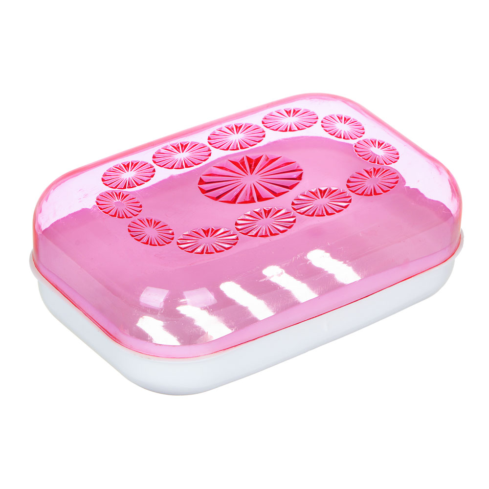 VETTA Мыльница с крышкой "Шестилистник", пластик, 11,5х8х3,8см, 4 цвета, арт.№ 463-228