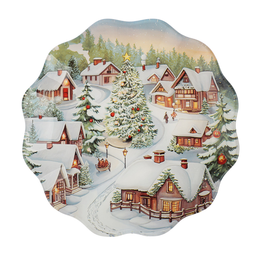 Зимний пейзаж Блюдо круглое 20см, стекло, арт.№ 820-425