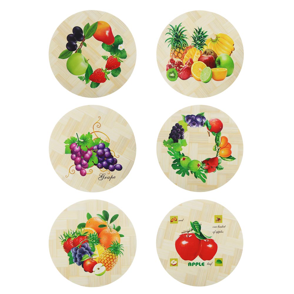 Подставка под горячее, d14см, 6 дизайнов, бамбук, арт.№ 888-021