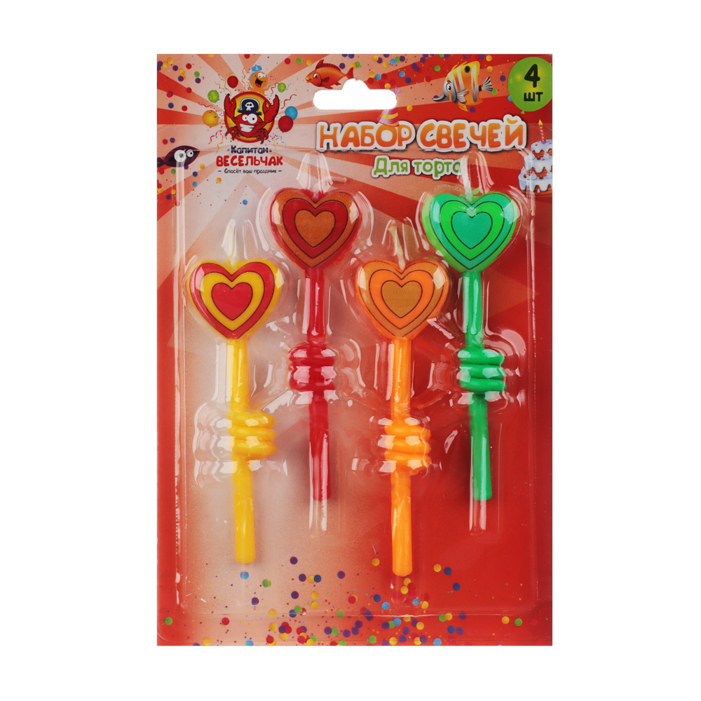 Капитан Весельчак Набор свечей для торта 4шт, 10см, парафин, пластик, 3 дизайна, арт.№ 437-232