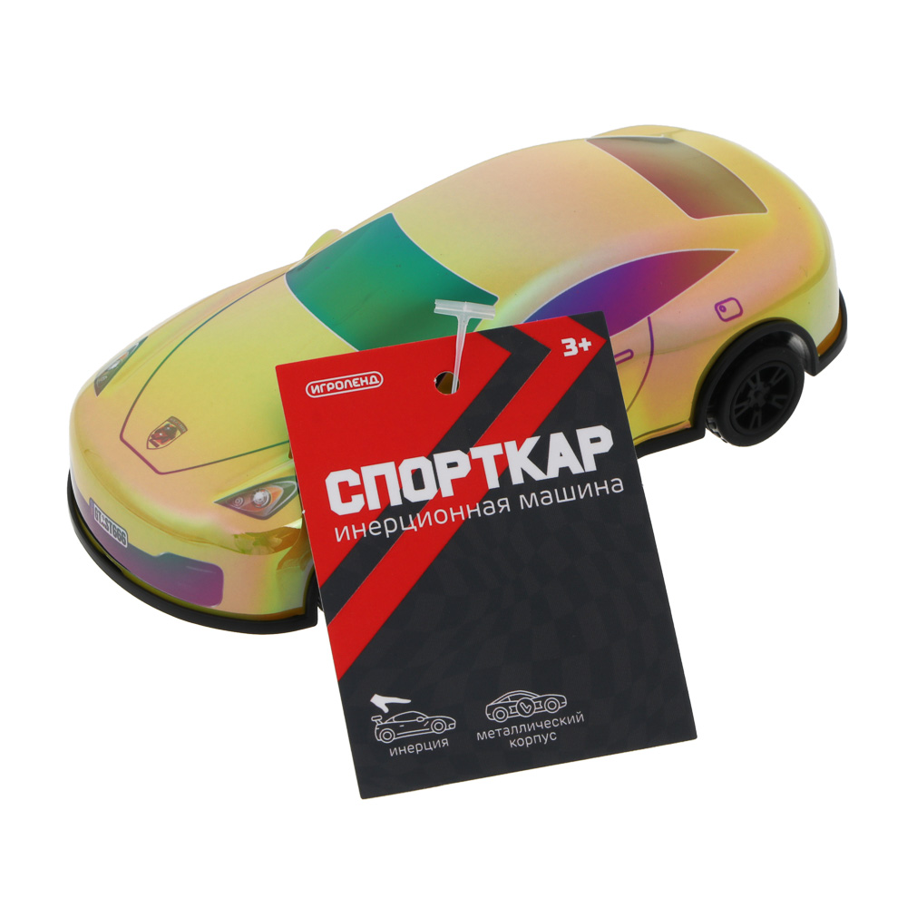 ИГРОЛЕНД Машина инерционная "Спорткар", металл, PP, 12х5,5х4 см, 6 дизайнов, арт.№ 292-485