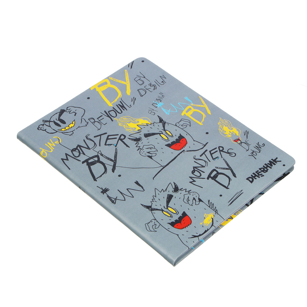 Дневник школьный 48 листов формат А5+ BY "Монстрики на сером", 20,8х16,5 см, твердая обложка искусственная кожа, с цветной печатью, закладка, арт.№ 564-029