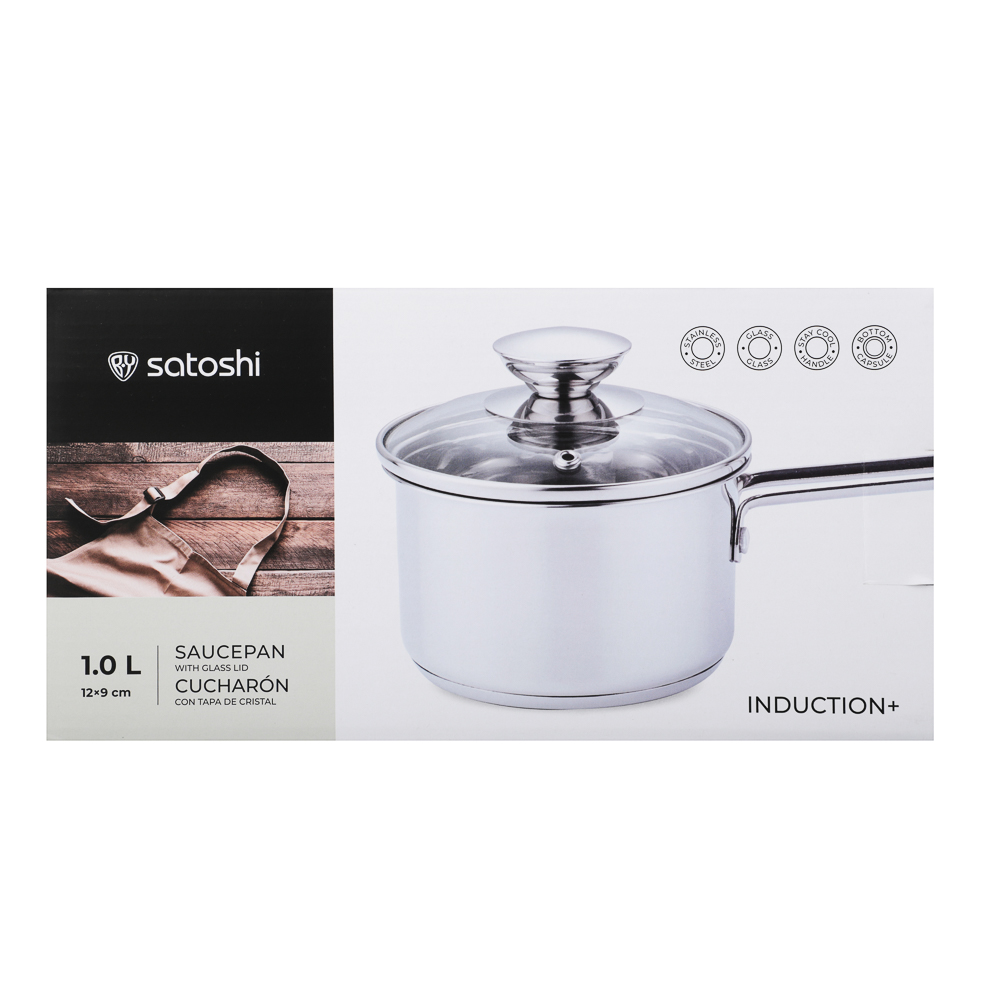 SATOSHI Мини Ковш 12х9 см, объем 1 л, со стеклянной крышкой, индукция, арт.№ 822-276