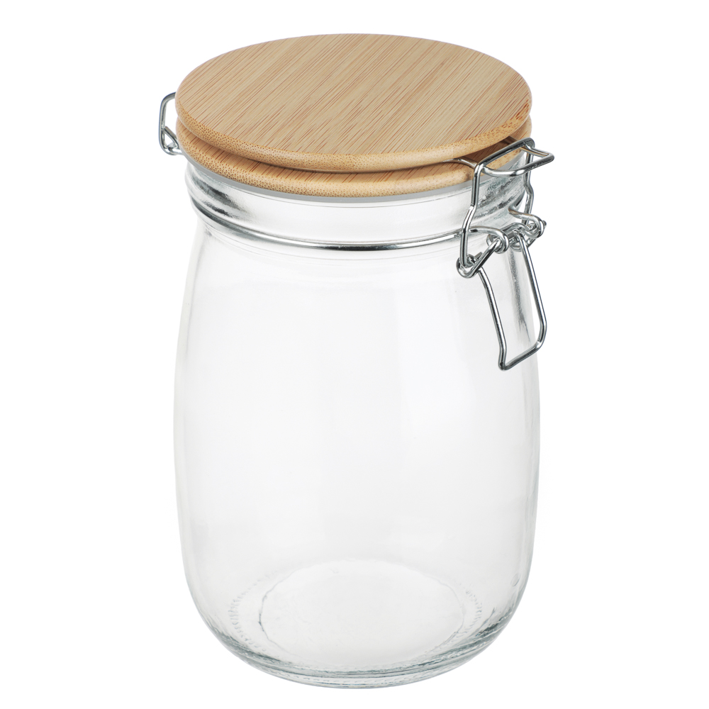 Банка для сыпучих продуктов 1000мл 11x17см, стекло, крышка бамбук, арт.№ 828-363