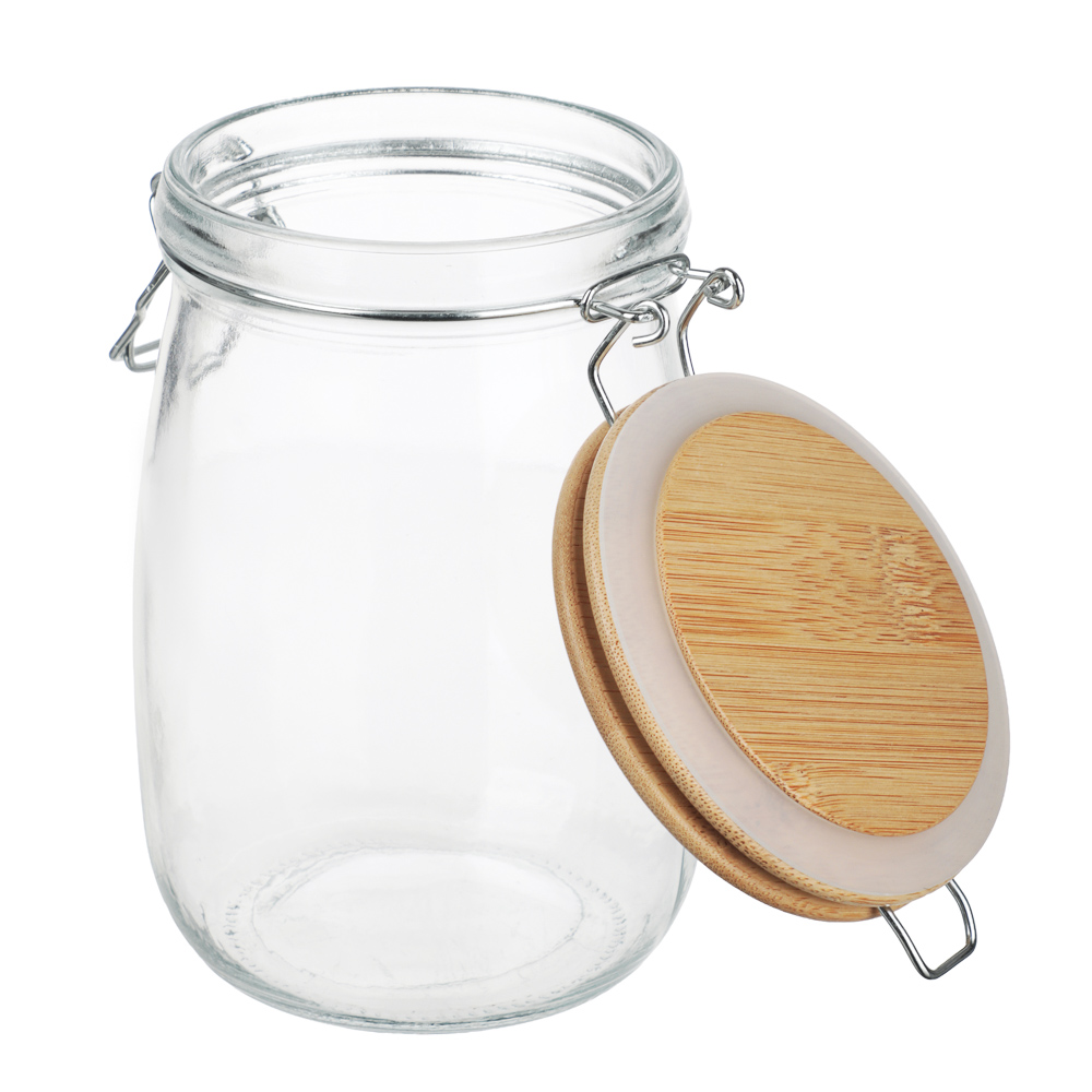 Банка для сыпучих продуктов 1000мл 11x17см, стекло, крышка бамбук, арт.№ 828-363
