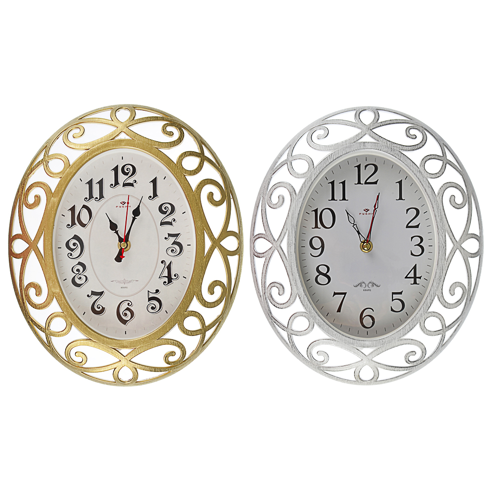Часы настенные овал 31х26см, пластик, 2 дизайна в декоративной раме, арт.№ 581-829