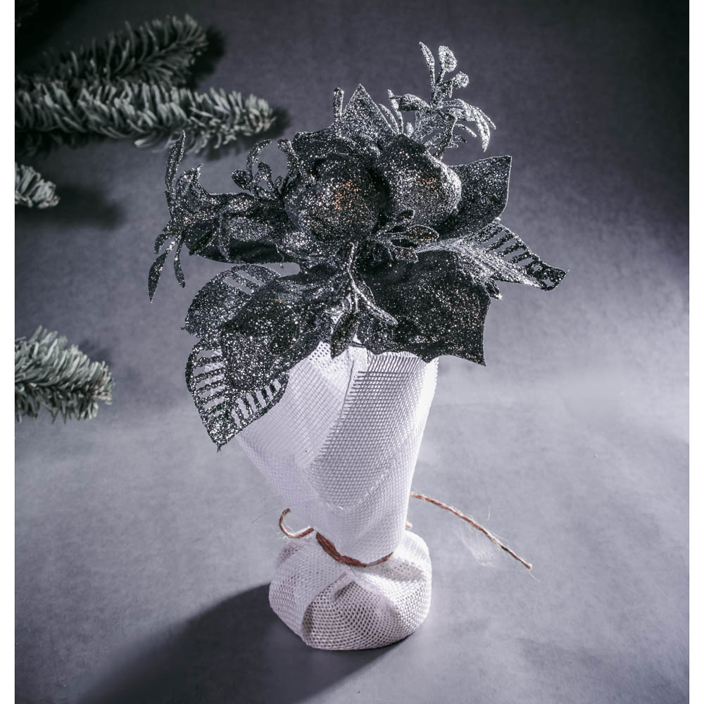 СНОУ БУМ Цветок в мешочке декоративный, глиттер, пластик, полиэстер, 15х12см, 2 дизайна, арт.№ 353-097