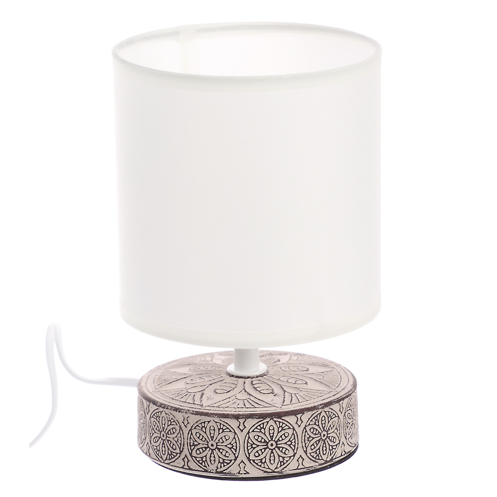 Светильник переносной настольный BY Перей, 40Вт, 20,5 см, E14, 230В, керамика,текстиль,белый/бежевый, арт.№ 222-041