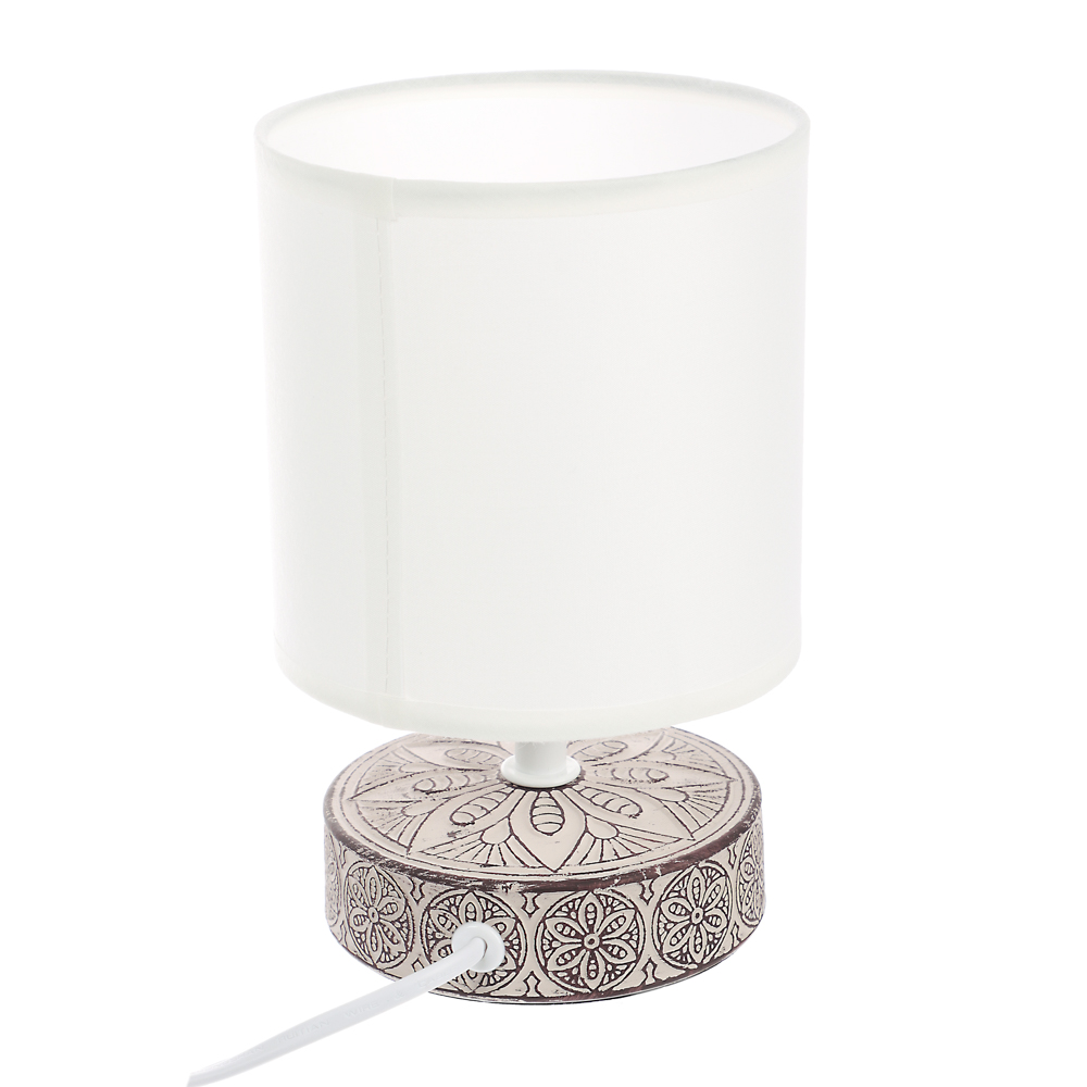 Светильник переносной настольный BY Перей, 40Вт, 20,5 см, E14, 230В, керамика,текстиль,белый/бежевый, арт.№ 222-041